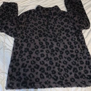 Leopard Print Black and Grey Fuzzy Jacket
